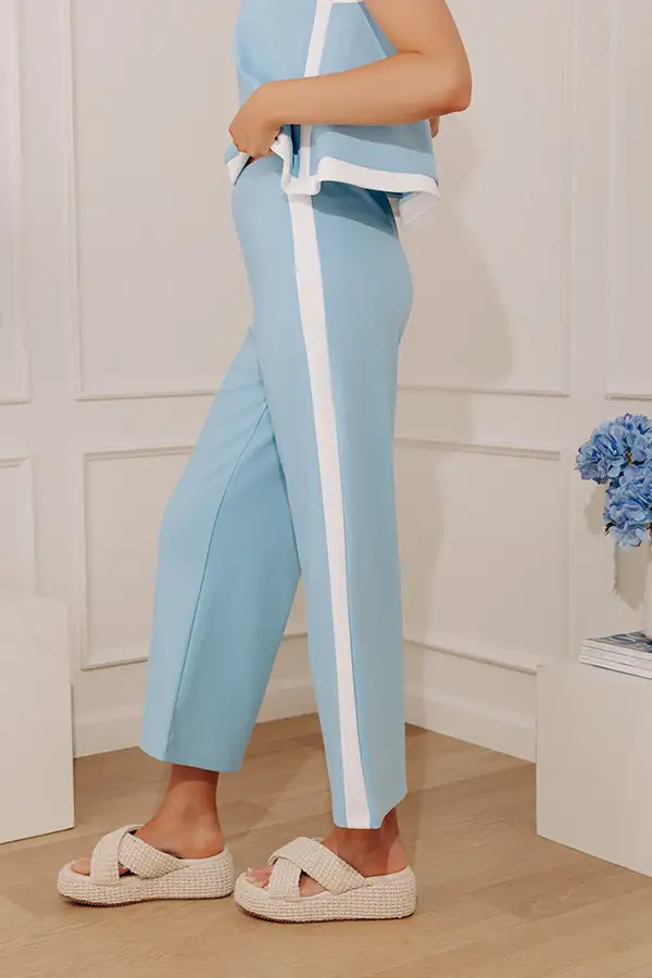 High Waist Wide Leg Striped Elastic Waist Pants