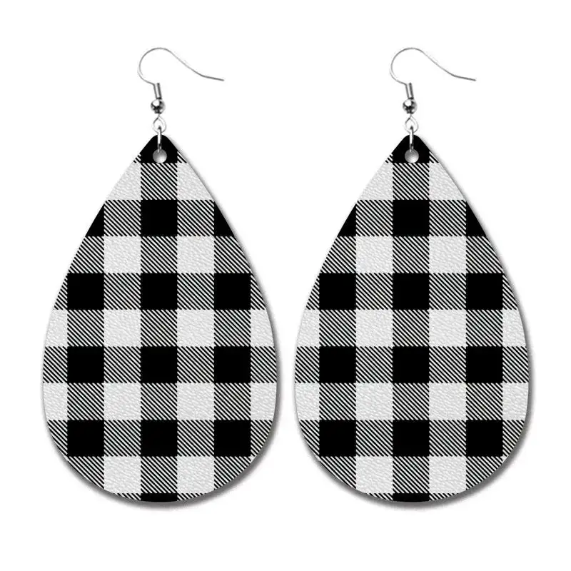 Classic Leather Plaid Statement Earrings