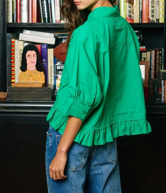 Ruffled Hem Poplin Blouse