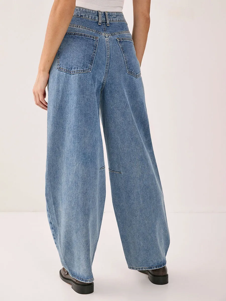 Women's Vintage-Style Paneled Wide-Leg Denim Pants