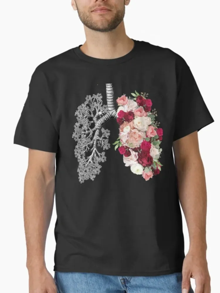 Women's Gothic-Themed Floral Organ Print Crew Neck Short-Sleeve T-Shirt