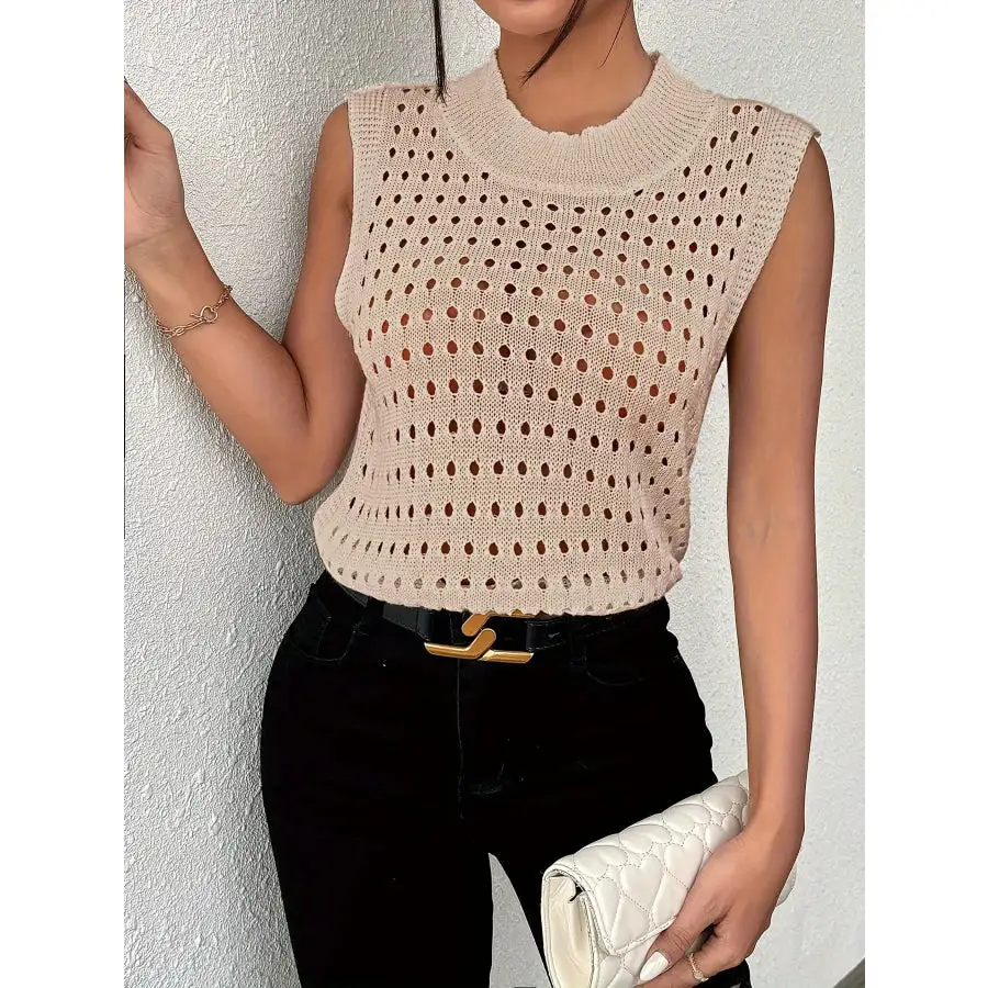 Hollow Out Round Neck Knit Tank