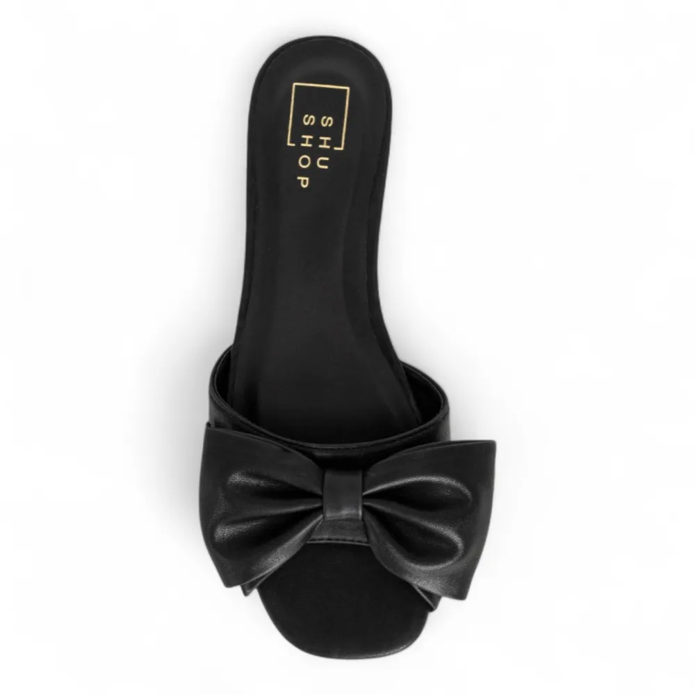 Chic Noir Bow Slide Sandals