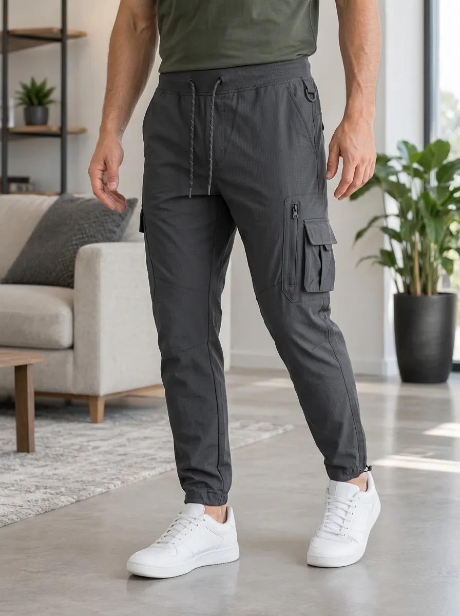 Men's Grid-Pattern Utility Cargo Joggers