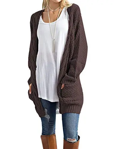 Traleubie Women's Open Front Long Sleeve Boho Boyfriend Knit Chunky Cardigan Sweater