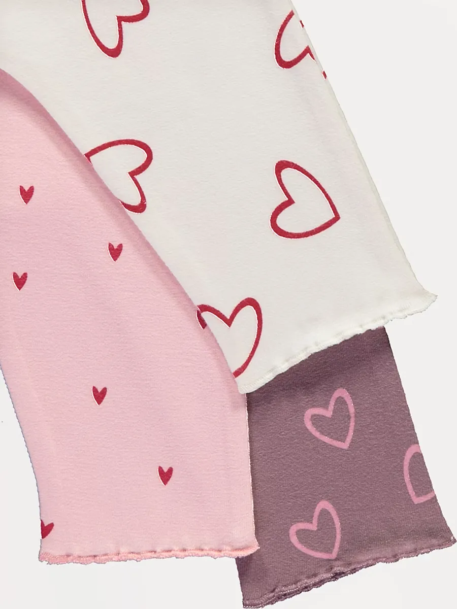 Pink Hearts Lettuce Edge Leggings 3 Pack