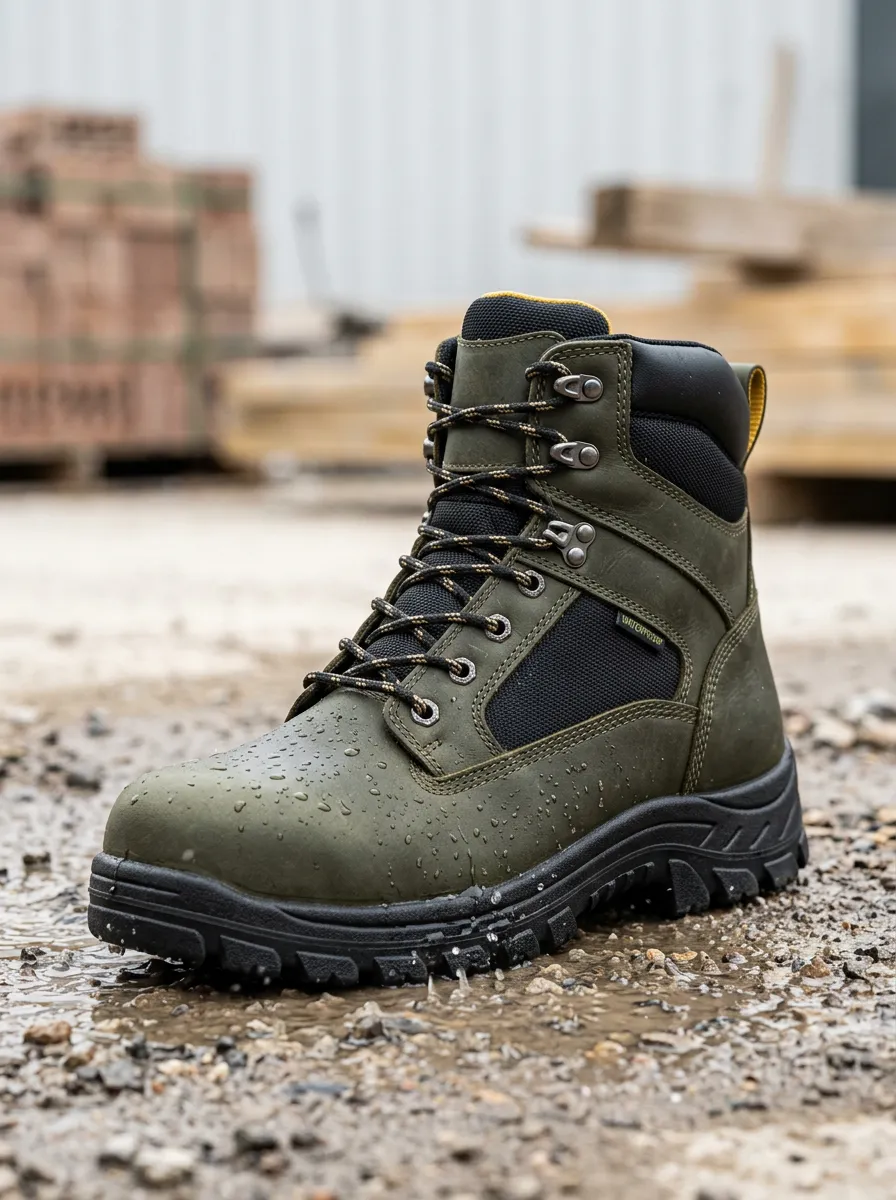 Men's Waterproof Tactical Work Boots with Olive Green Printed Detail