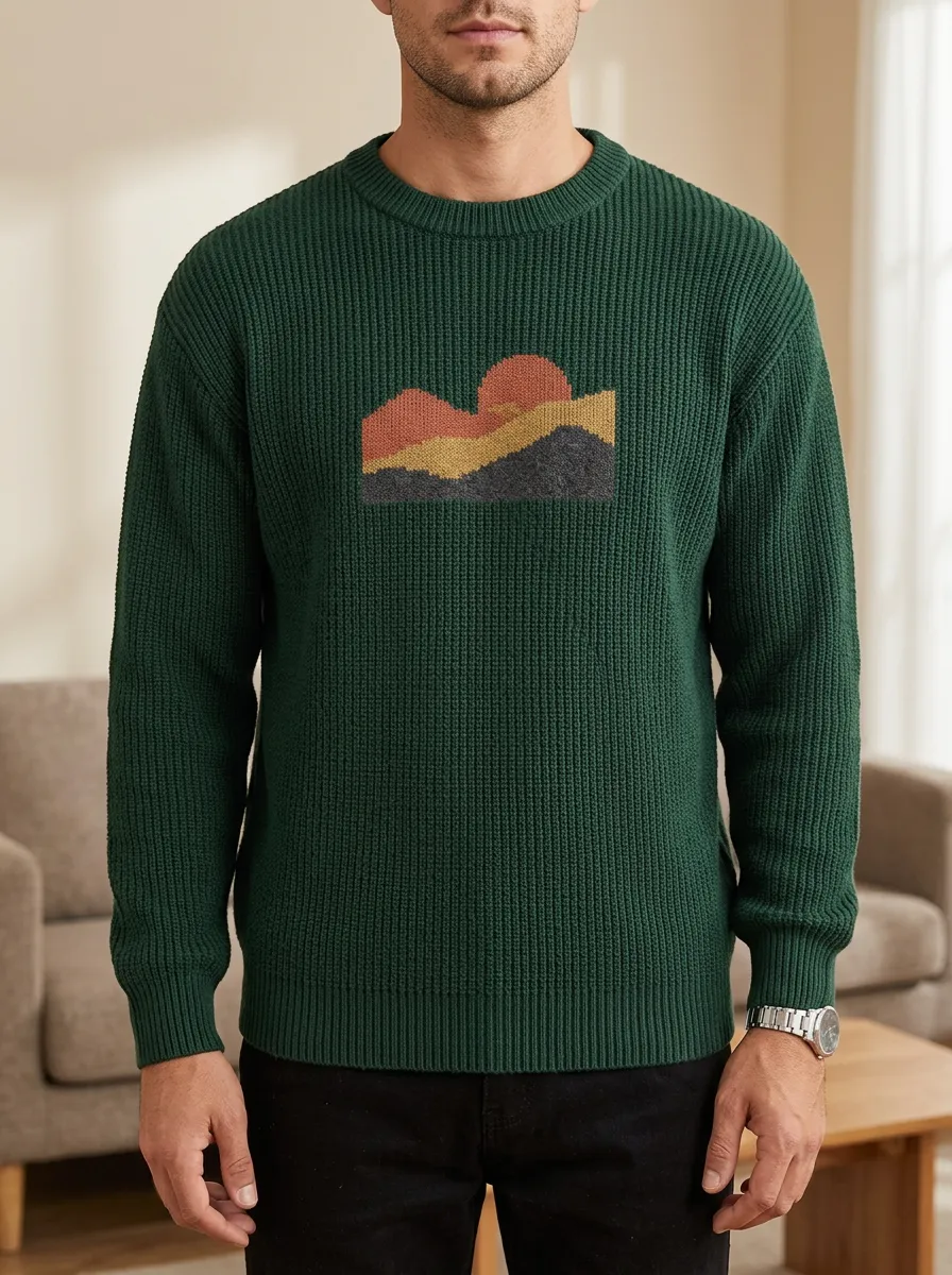 Men's Sunset Mountain Textured Sweater