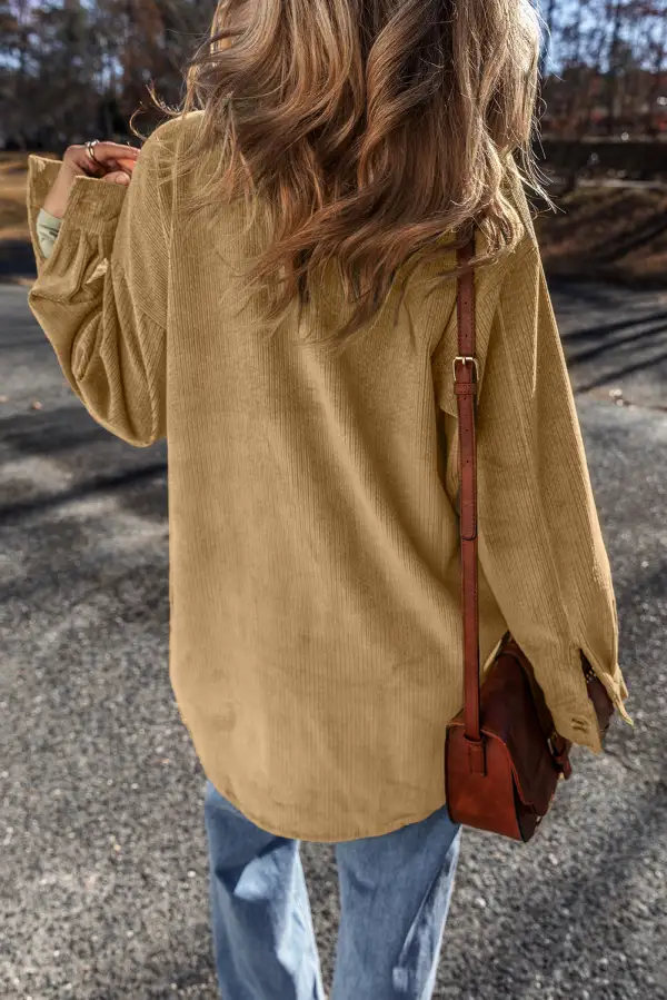 Women's Patched Pocket Button Up Corduroy Shacket