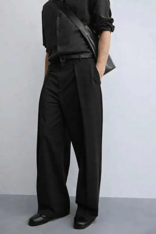 Pleated Straight-Leg Trousers