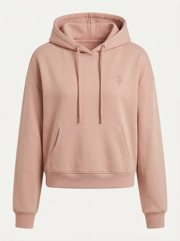 Women's Casual Minimalist Sage Green Small Flower Embroidered Hoodie