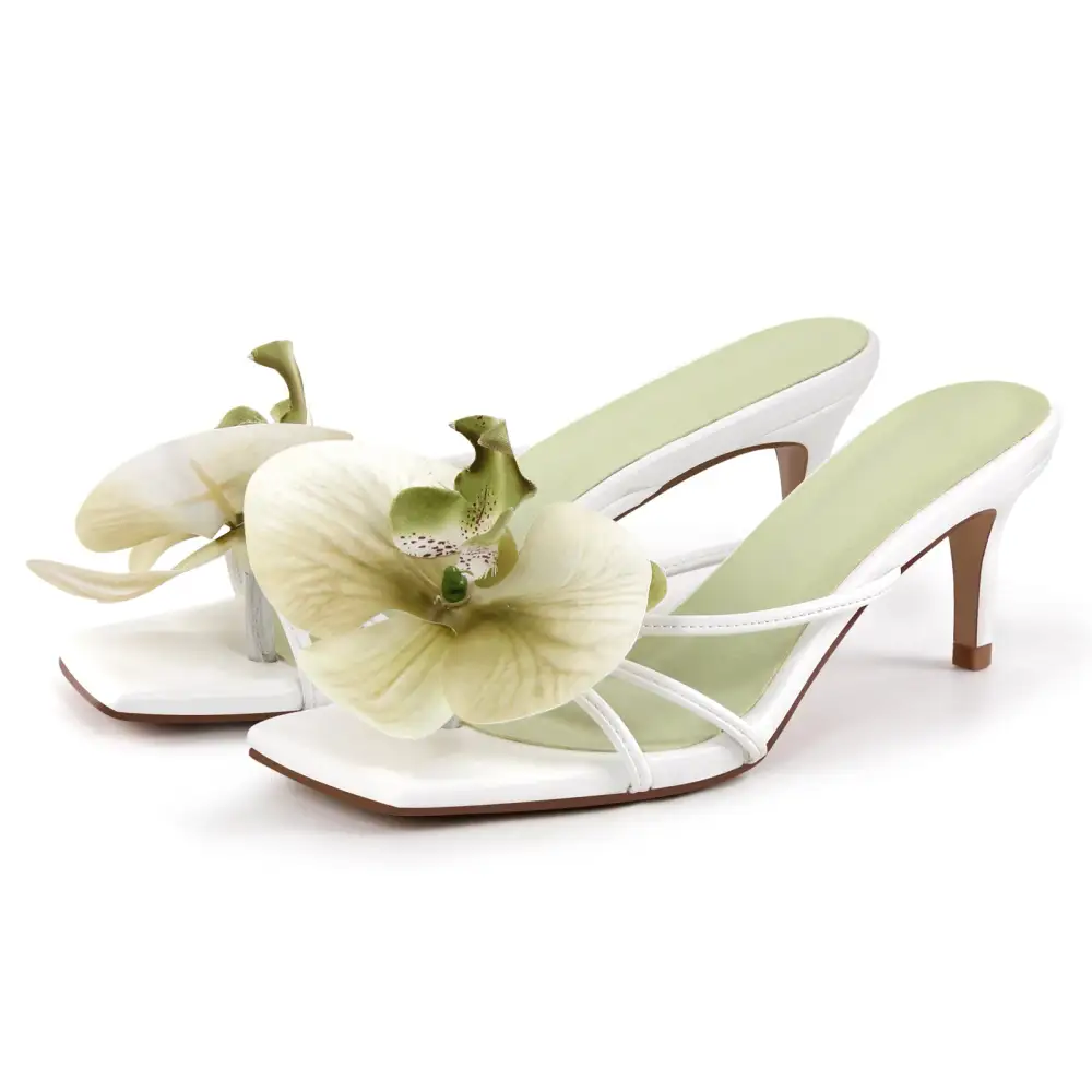 Flower Square Toe Thong Mule Sandals
