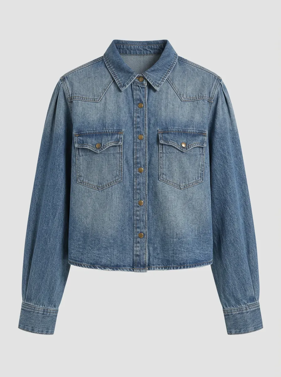 Women's Vintage Western Style Denim Button Up Shirt