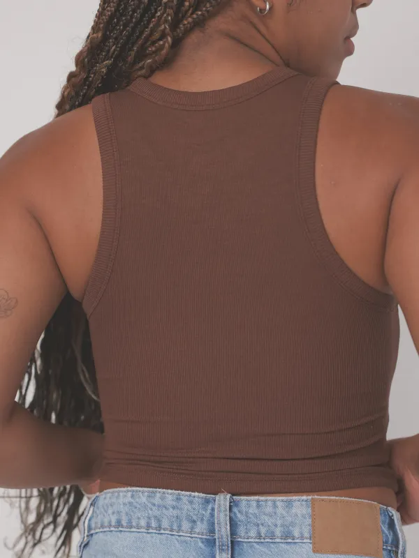 Cropped Chunky Ribbed High Neck Tank Top