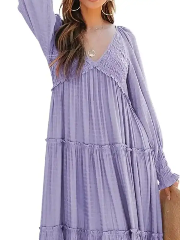 V Neck Tiered Long Sleeve Maxi Dress