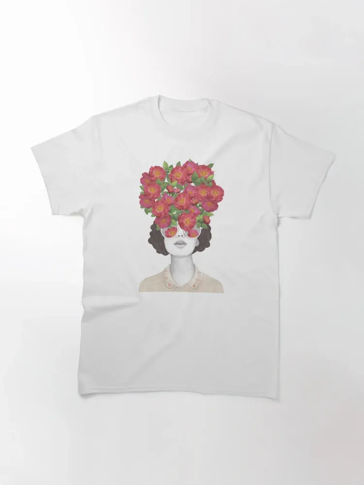 Women's fitted surreal floral print short-sleeved round-neck T-shirt