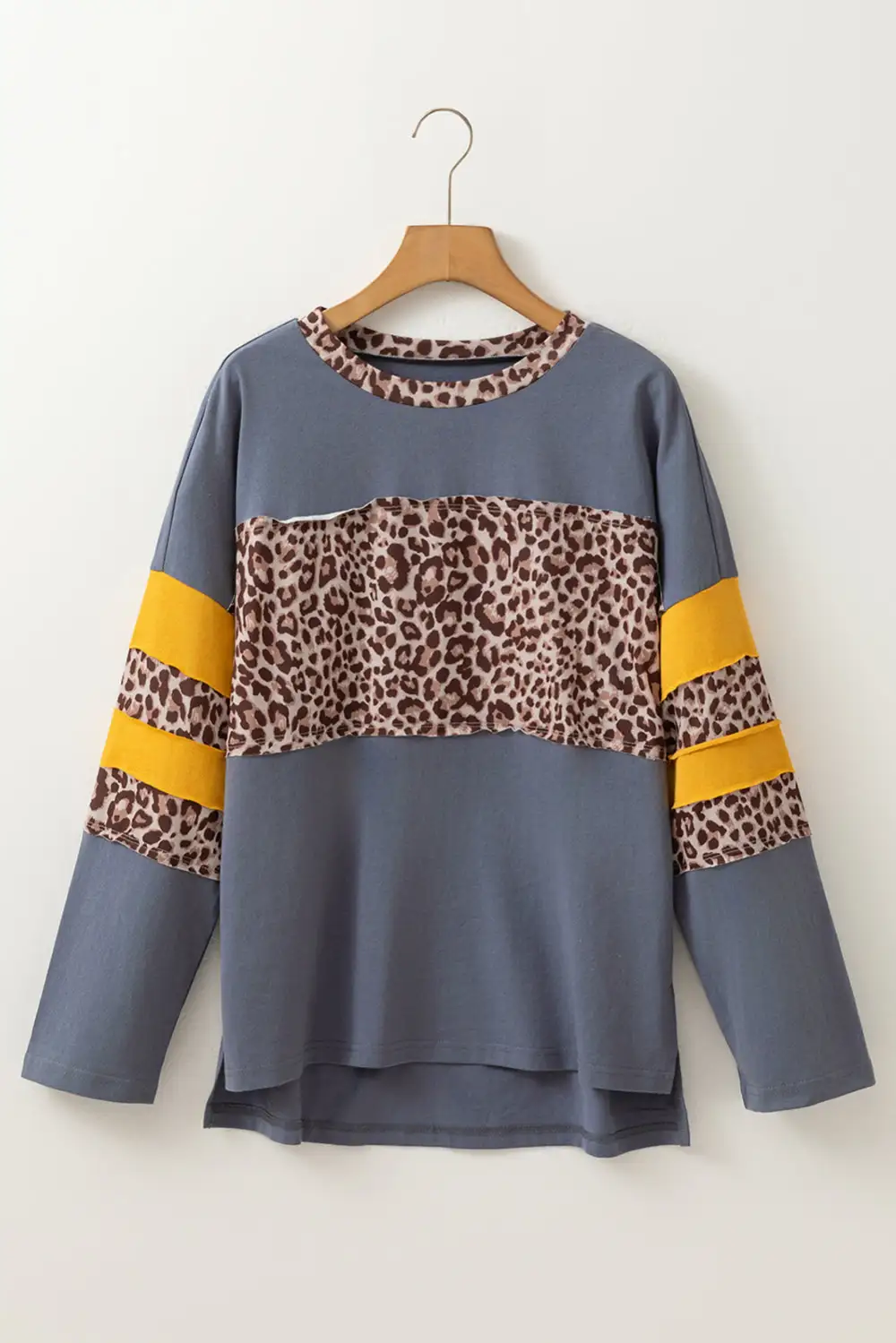 Women's Leopard Print Top With Colorblock And Long Sleeve