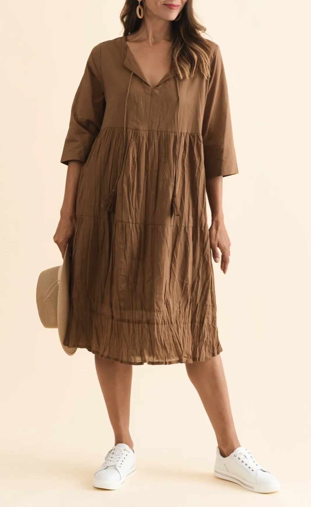 Crinkle Cotton Tiered Relaxed Dress
