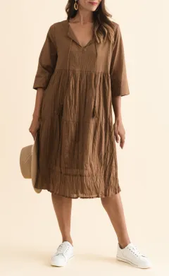 Crinkle Cotton Tiered Relaxed Dress