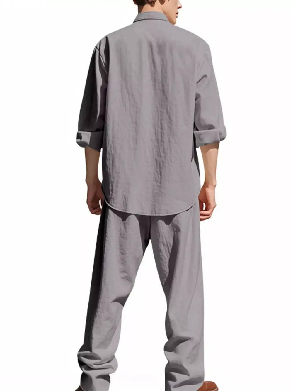 Button Up Long Sleeve Shirt and Pants Two Piece Set