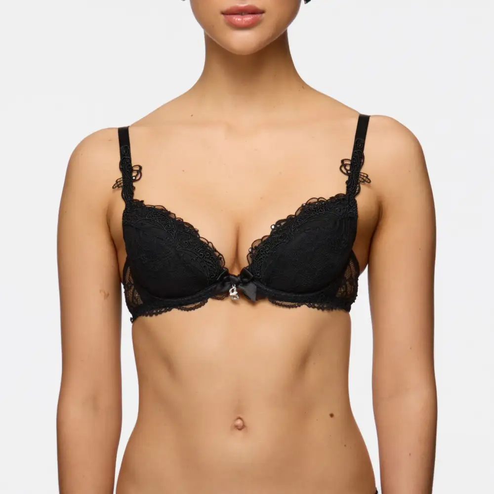 Women's Push-Up Underwire Adjustable Straps Guipure Lace Embroidery Cotton Blend Decorative Stone Bra