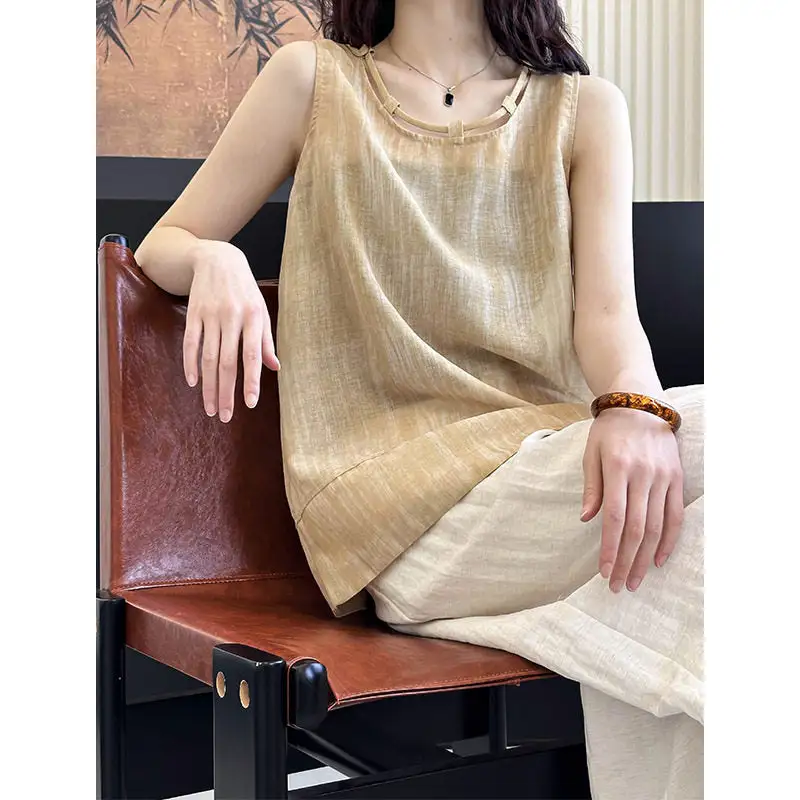 Tailored Sleeveless Loose Fit Round Neck Shirt