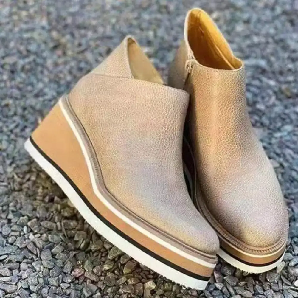 Ankle Wedge Boots with Zipper