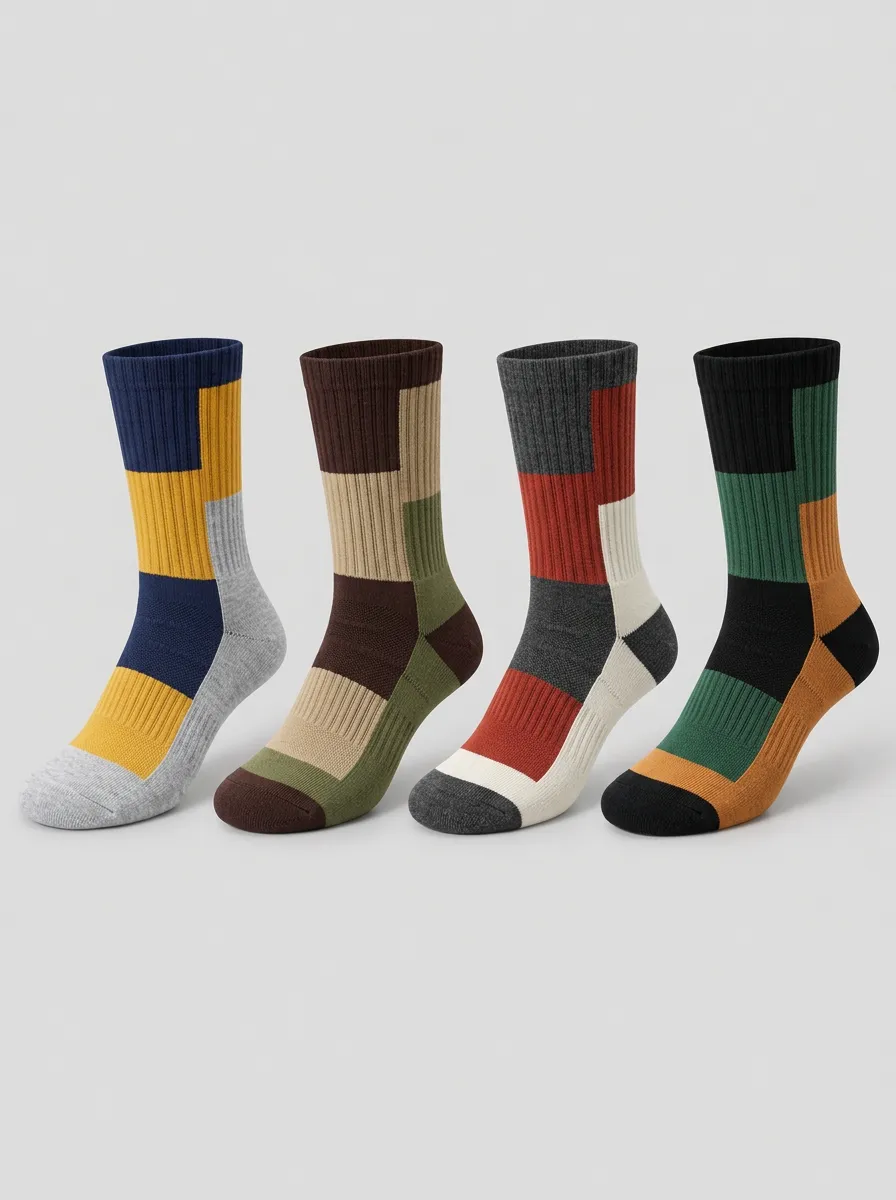 Men's Ridge Geometric Colorblock Pattern Printed Socks 4-Pack