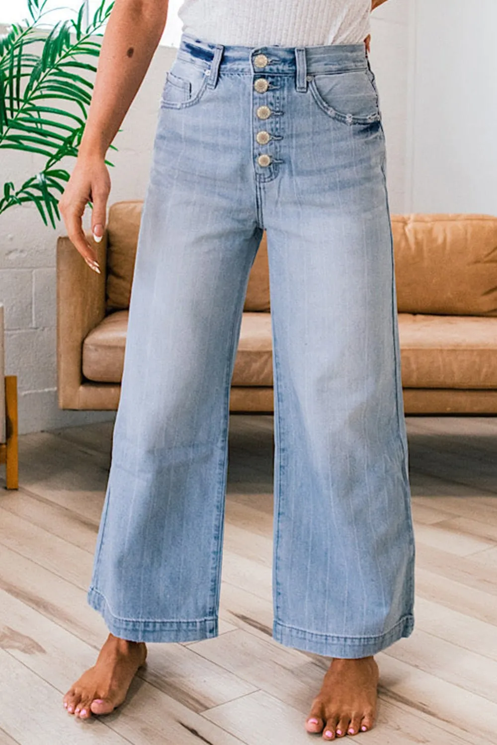 Relaxed Fit Wide Leg Pocketed Casual Jeans
