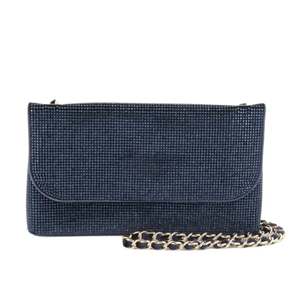 Leather Rhinestone Chain Strap Clutch Bag