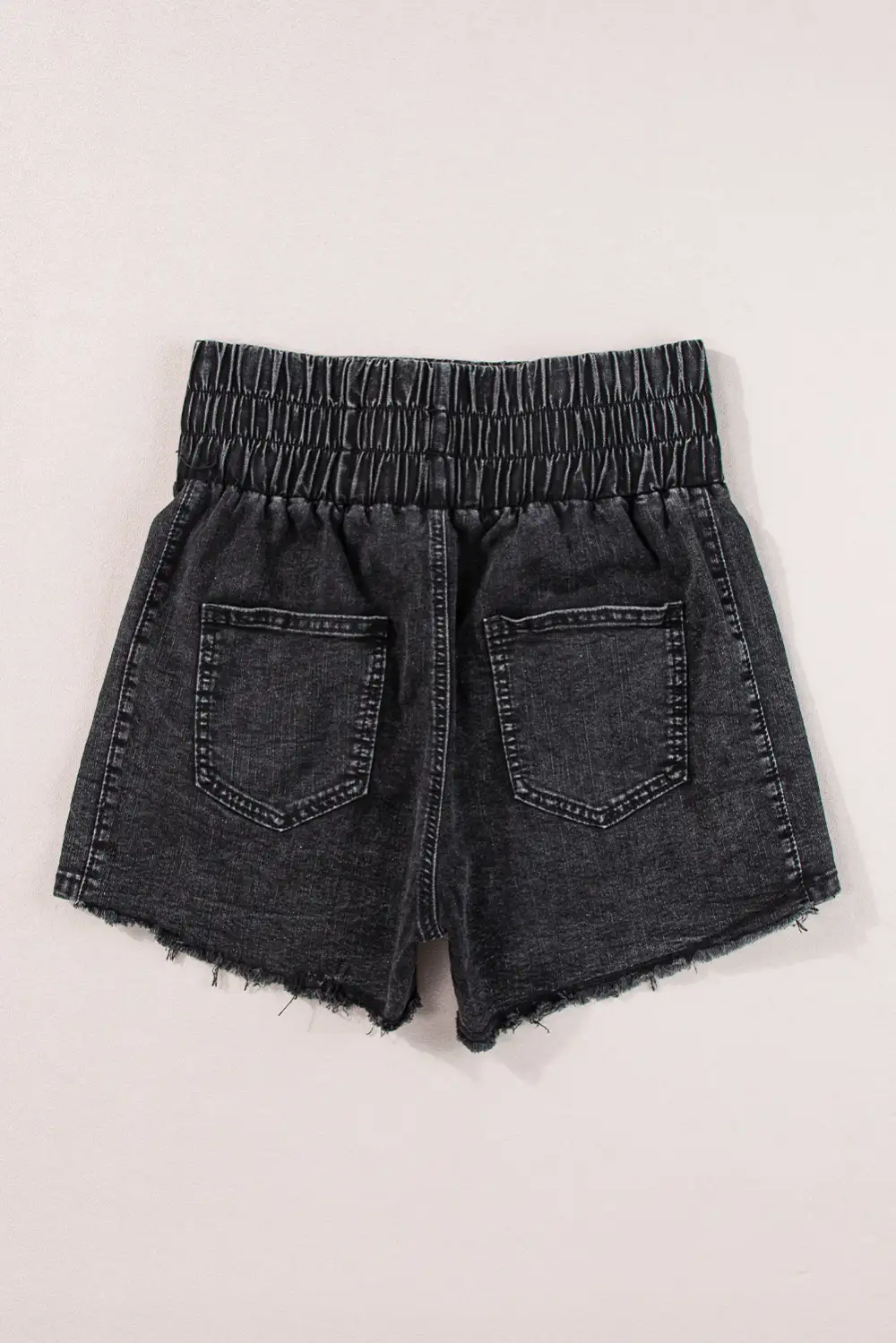 Black Smocked High Waist Mineral Washed