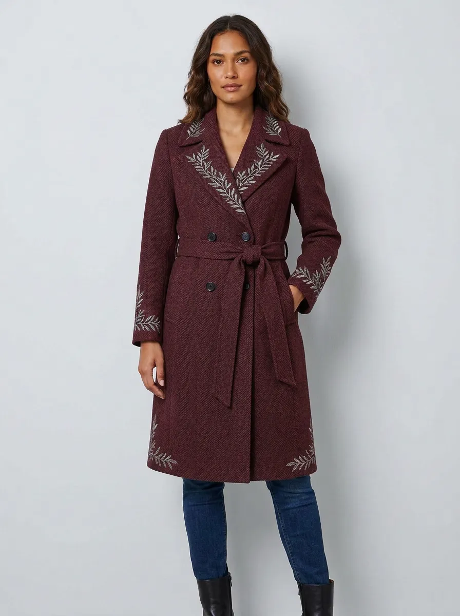 Women's Botanical Leaf Embroidered Coat