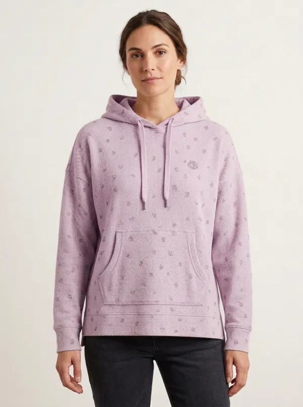 Women's Floral Waffle Textured Minimal Graphic Hoodie