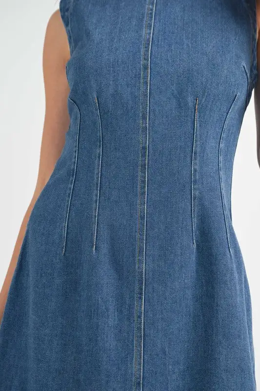 Light Wash Denim Sleeveless Mini Dress