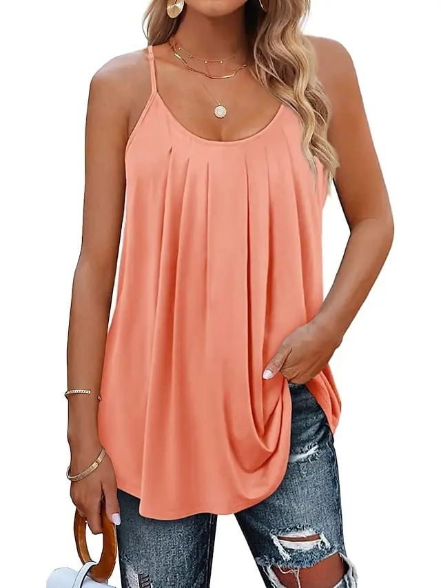 Women's Tank Top Black White Light Green Floral Plain Sleeveless Casual Basic Round Neck Regular S
