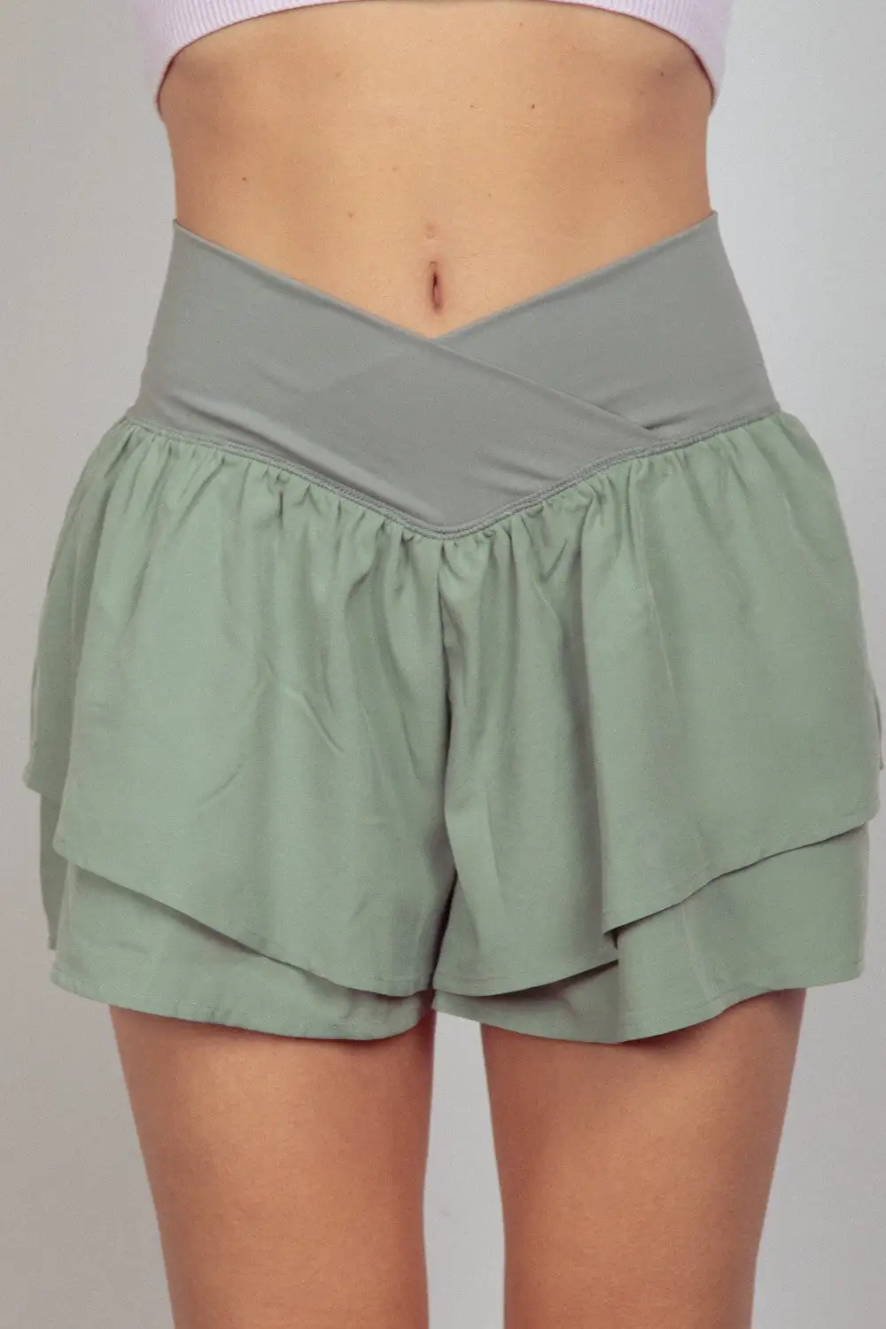 V Shaped High Waist Layered Active Shorts