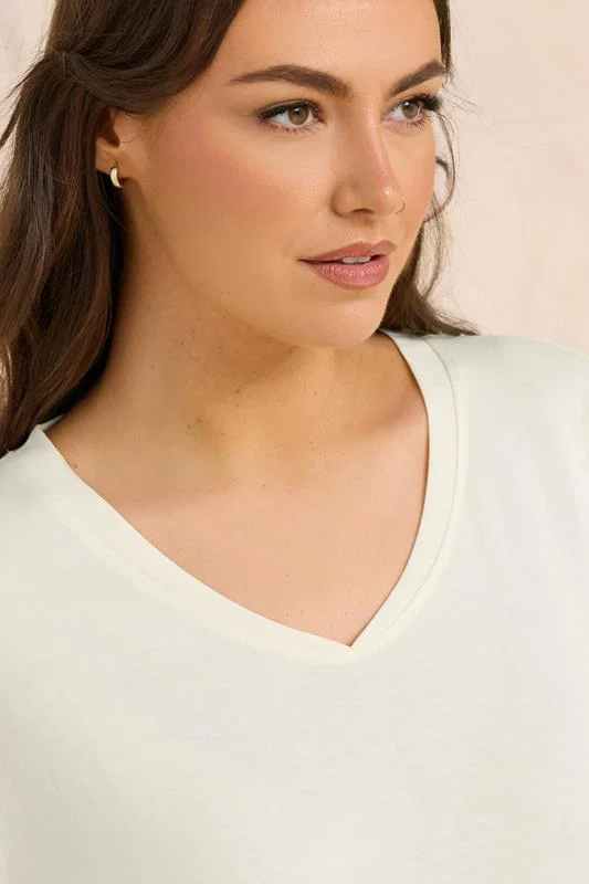 Ivory White V-Neck Modal Rich T-Shirt detail 3