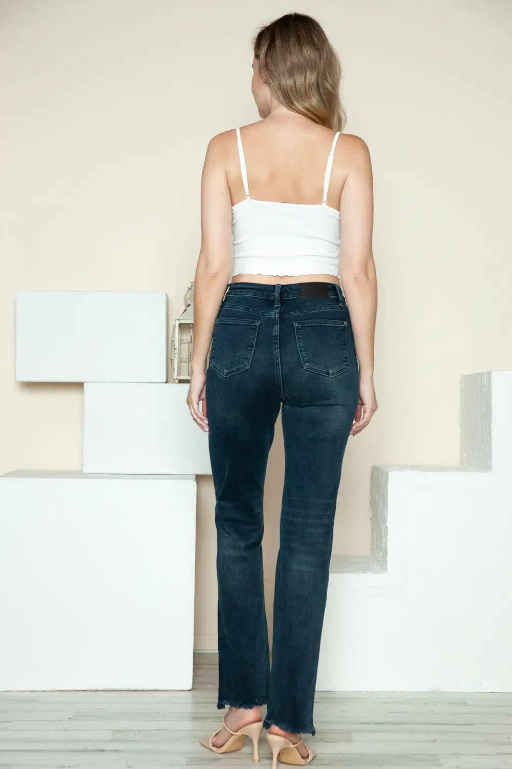 Button Fly Hem Destroy Straight Denim Jeans