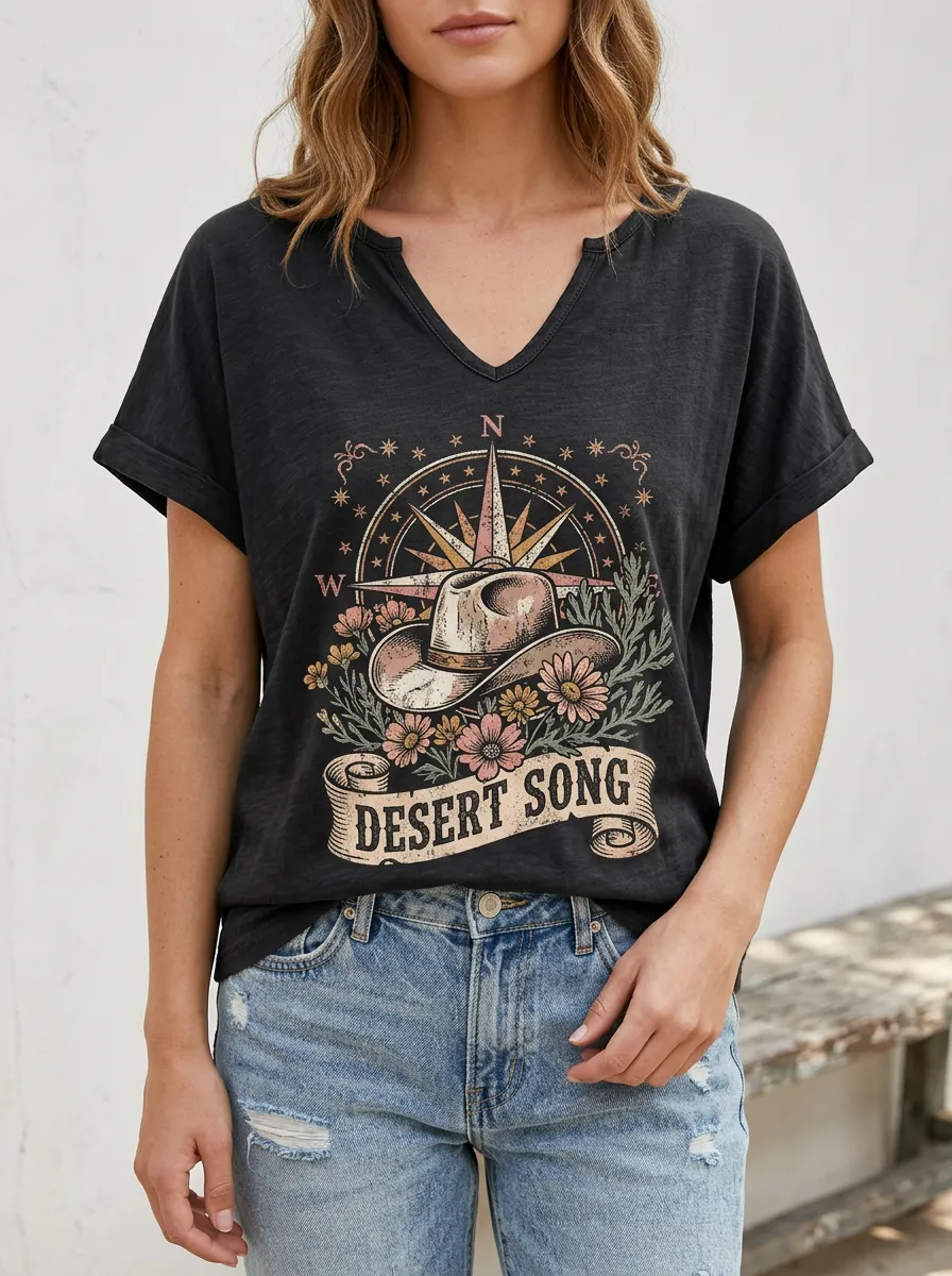 Cowboy-Hat Desert Western Women's V-Neck T-Shirt
