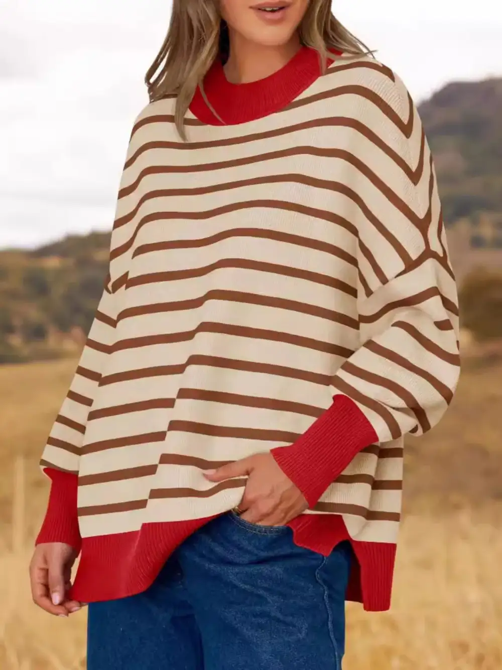 Modern Long Sleeve Round Neck Striped Sweater