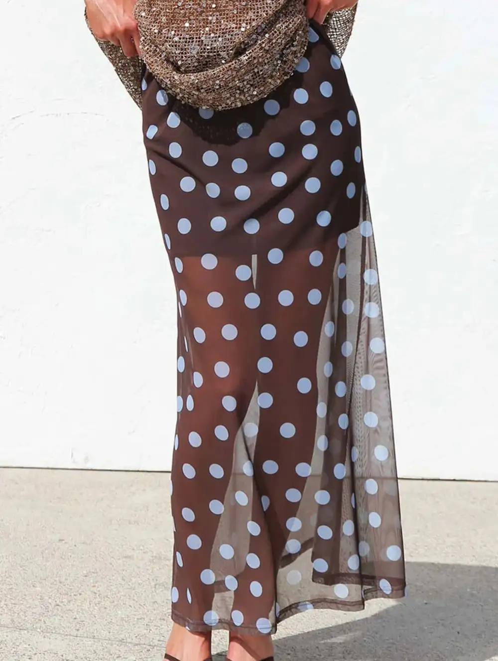 Mesh Polka Dot Midi Skirt