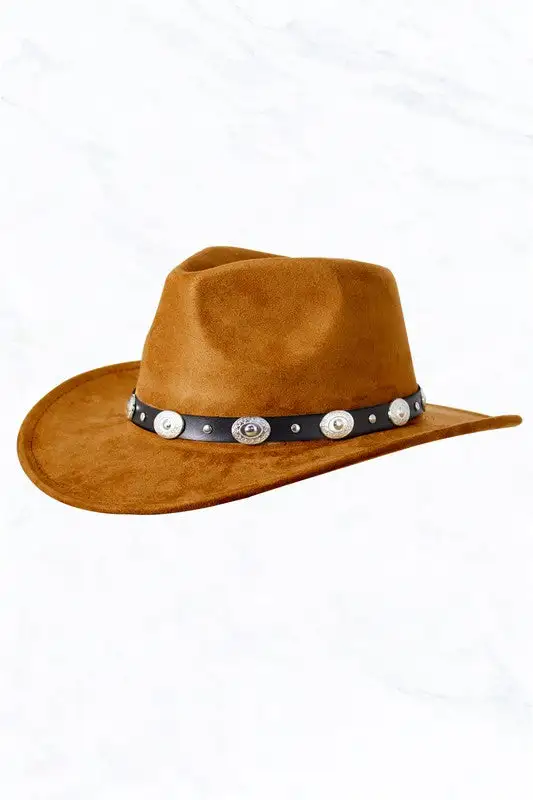 Suede Regular Cowboy Fedora Hat with Studded Belt