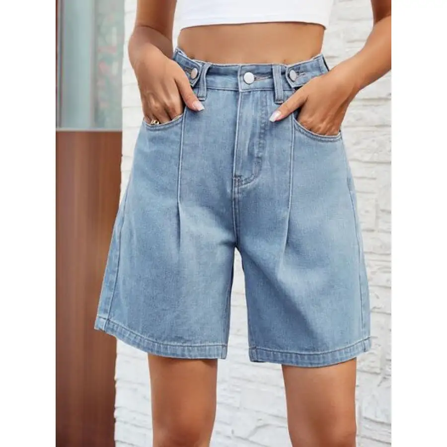 Classic High Waist Denim Shorts with Pockets