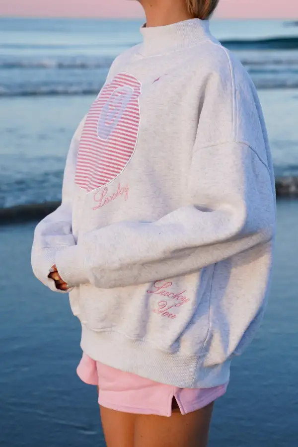 Lucky You Ball Mockneck Embroider Sweatshirt