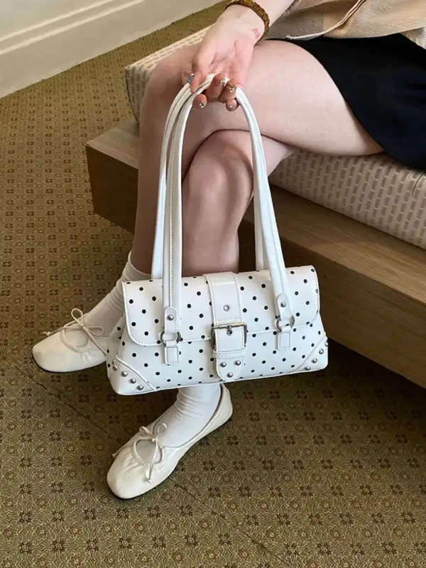 Women's Polka Dot Studded Shoulder Bag