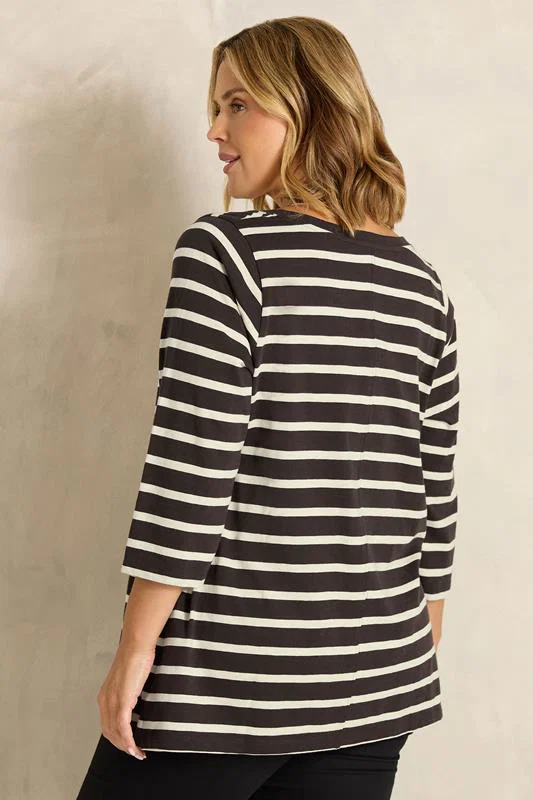 Chocolate Brown Stripe V-Neck Cotton Top detail 2