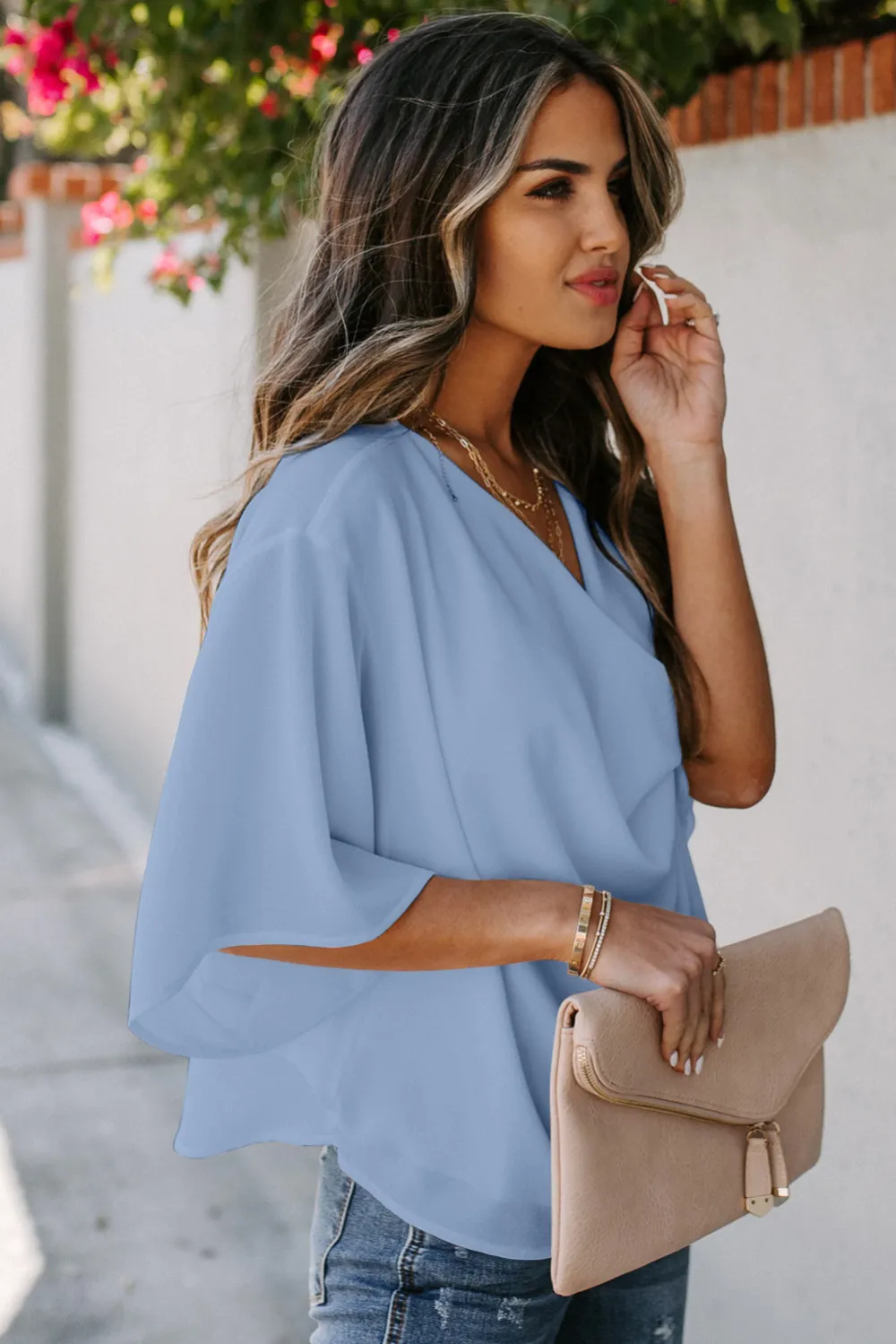 Sky Blue Draped Blouse