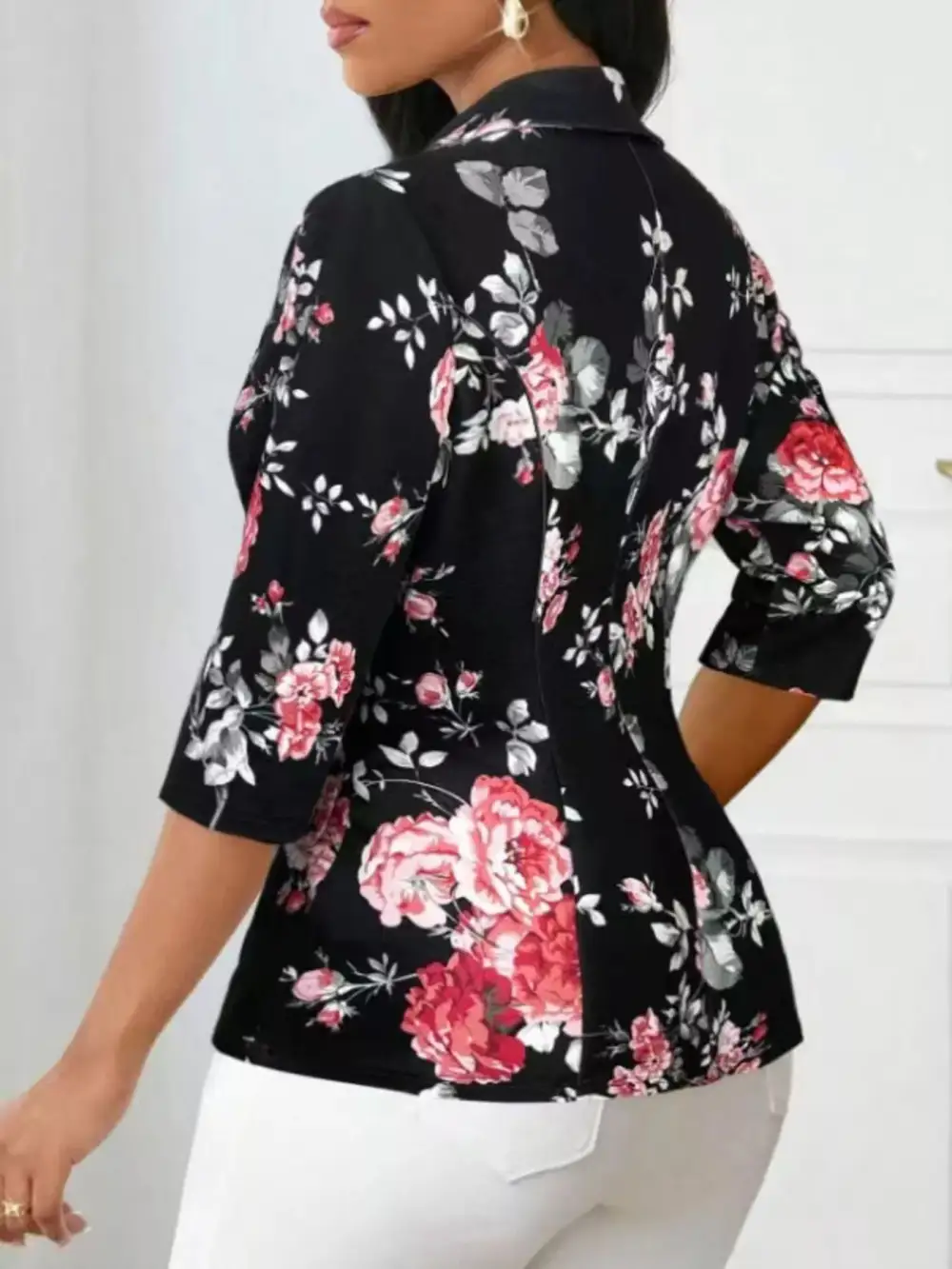 Single-Button Floral-Print Blazer