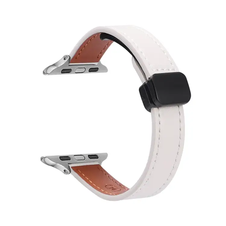 Slim Magnetic Buckle Genuine Leather Watch Band for Watch Series 9 41 mm - Plain Beige