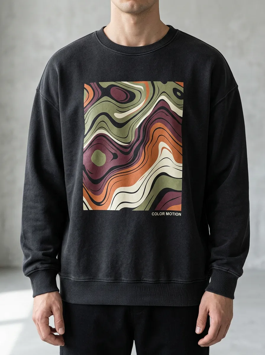 Abstract Liquid Wave Pattern Crewneck Sweatshirt